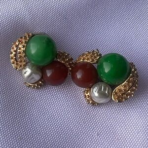 Vintage Earrings  pearl amber Gold Tone Designer Rare